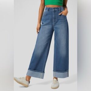 Halara High Waisted Flex Cuffed Blue Jeans Large Petite